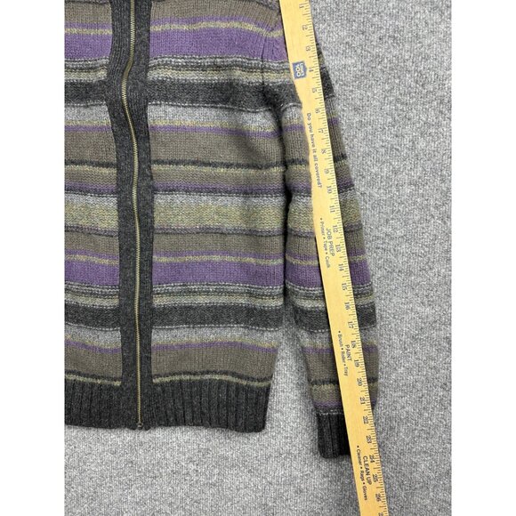Rocha.John Rocha Sweater Womens Small Gray Purple Striped Full Zip Lambswool - Picture 4 of 7